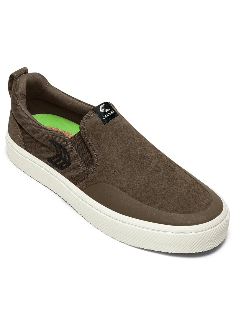Cariuma SLIP-ON PRO Dark Khaki Suede and Canvas Black Logo Snekaer