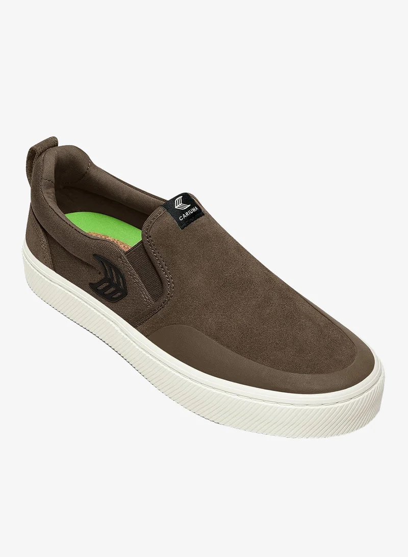 Cariuma SLIP-ON PRO Dark Khaki Suede and Canvas Black Logo Sneaker