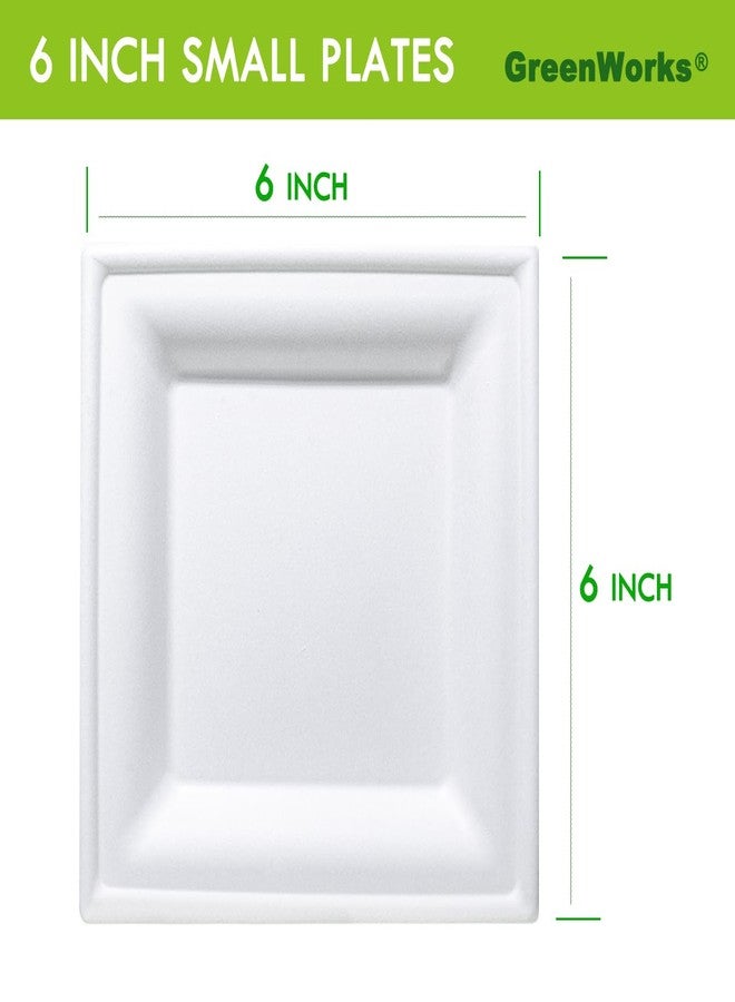 GreenWorks 100 Count 6 Inch Small Square Compostable plates, Heavy Duty Bagasse and Bamboo Fiber Plates - Image 3