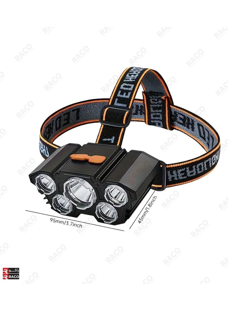 RACO RACO USB Rechargeable Headlights, 5 LED Head Flashlight, Camping Headlight, 4 Modes, Suitable for Camping, Running, Climbing, Biking, Fishing  - Image 4