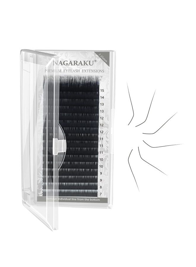 NAGARAKU رموش فردية لتمديد الرموش 0.15 L curl 7-15mm مجموعة مختلطة 16 صف Matte Black Soft Natural - Image 1