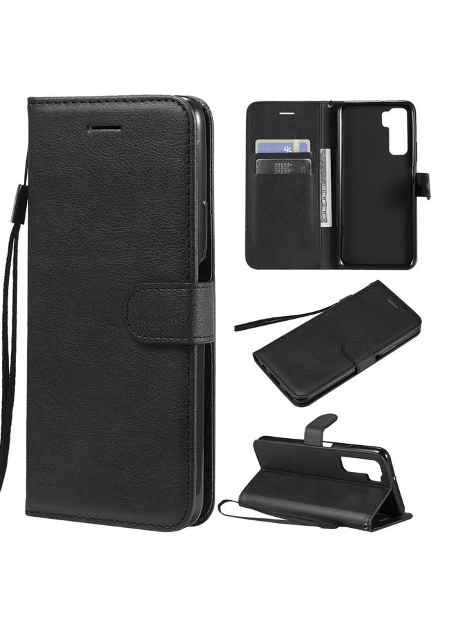 زبون جراب لهاتف Huawei nova 7 SE / P40 Lite 5G، جراب جلدي واقي قابل للطي أفقيًا بلون سادة مع حامل وفتحات للبطاقات ومحفظة وحبل - Image 1