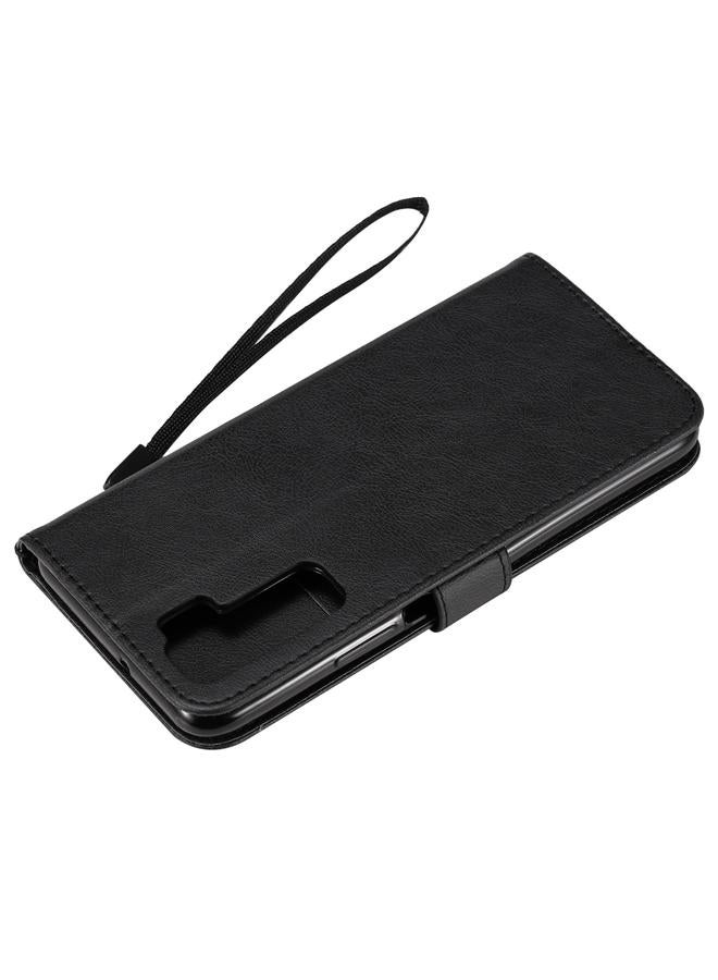 زبون جراب لهاتف Huawei nova 7 SE / P40 Lite 5G، جراب جلدي واقي قابل للطي أفقيًا بلون سادة مع حامل وفتحات للبطاقات ومحفظة وحبل - Image 4