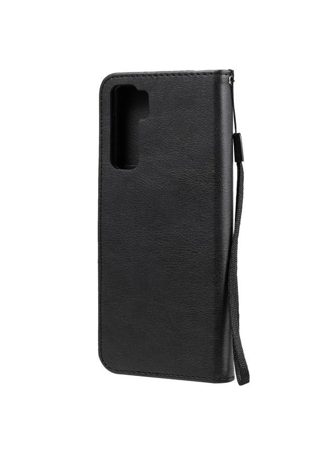 زبون جراب لهاتف Huawei nova 7 SE / P40 Lite 5G، جراب جلدي واقي قابل للطي أفقيًا بلون سادة مع حامل وفتحات للبطاقات ومحفظة وحبل - Image 5