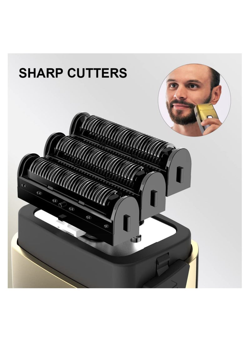 Zikra Triple Blades Electric Shaver, Cordless Precision Rechargeable Beard Trimmer, Washable, USB, Shaver Razor for Men Close Bald Head Barber Shaver Trimmer Waterproof Wet and Dry ( Gold ) - Image 4