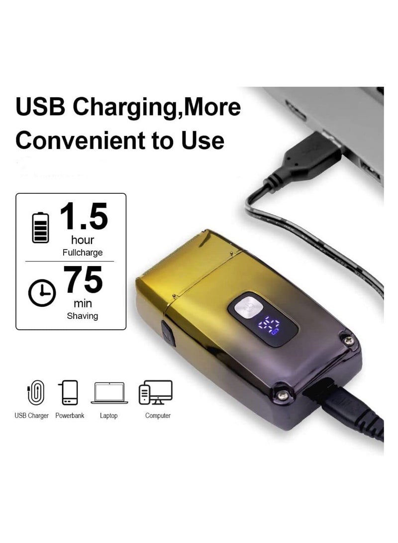 Zikra Triple Blades Electric Shaver, Cordless Precision Rechargeable Beard Trimmer, Washable, USB, Shaver Razor for Men Close Bald Head Barber Shaver Trimmer Waterproof Wet and Dry ( Gold ) - Image 2