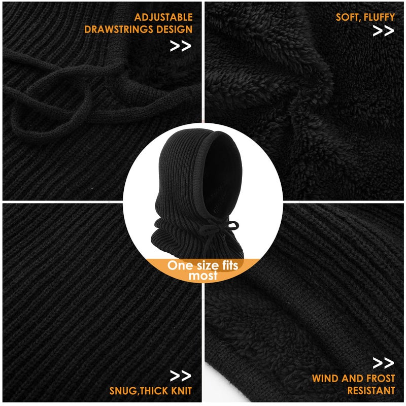 Gopaice Winter Hat Knit Balaclava Hooded Scarf Head Cover Beret Neck Ski Warmer Unisex Black - Image 4