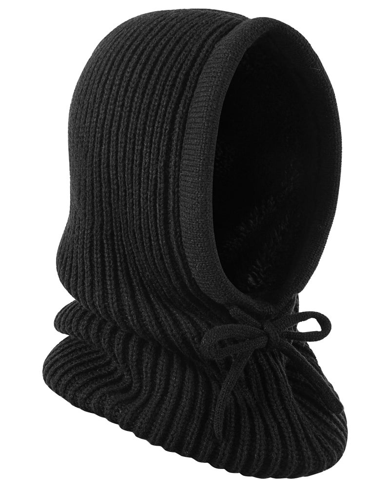 Gopaice Winter Hat Knit Balaclava Hooded Scarf Head Cover Beret Neck Ski Warmer Unisex Black - Image 1