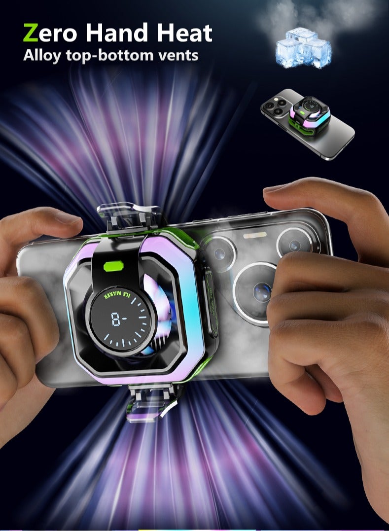 Phone Cooler, Low-Power Cryo Fan (5V/2A), Alloy Ventilation Ducts, Magnetic/Clip Dual-Mode, 3-Gear Smart Temp Control, Quiet Noise Reduction, Colorful LED Temp Display - mobile cooling fan for Gaming, Streaming, Videos, News, Reading - PUBG, TikTok, YouTube, Instagram Compatible (IPhone/Samsung/Redmagic/Huawei…) - Image 1