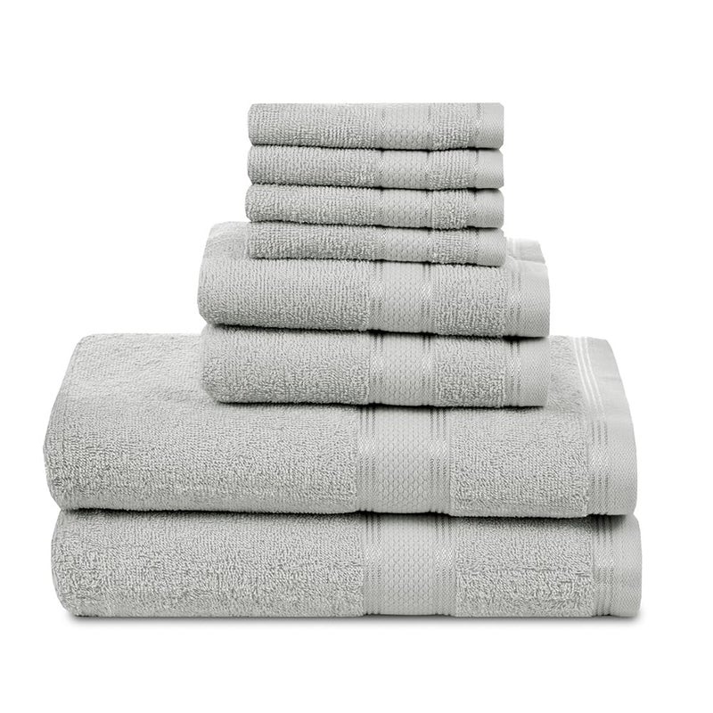 Casa Lino 8 Pc Premium Towel Set  Cotton Towels Set  400 GSM 2 Bath Towel  2 Hand Towel  & 4 Washcloths  Bathroom Set  Head Towels Wrap for Ladies  Gym Towel for Men Workout Silver - Image 1