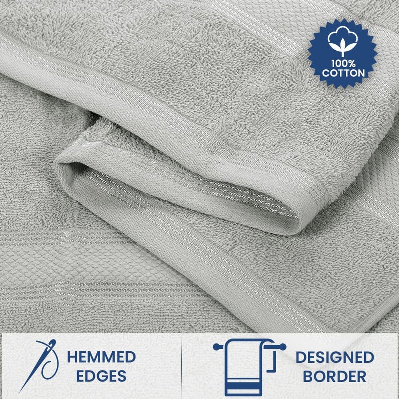 Casa Lino 8 Pc Premium Towel Set  Cotton Towels Set  400 GSM 2 Bath Towel  2 Hand Towel  & 4 Washcloths  Bathroom Set  Head Towels Wrap for Ladies  Gym Towel for Men Workout Silver - Image 5