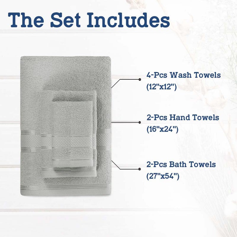 Casa Lino 8 Pc Premium Towel Set  Cotton Towels Set  400 GSM 2 Bath Towel  2 Hand Towel  & 4 Washcloths  Bathroom Set  Head Towels Wrap for Ladies  Gym Towel for Men Workout Silver - Image 4