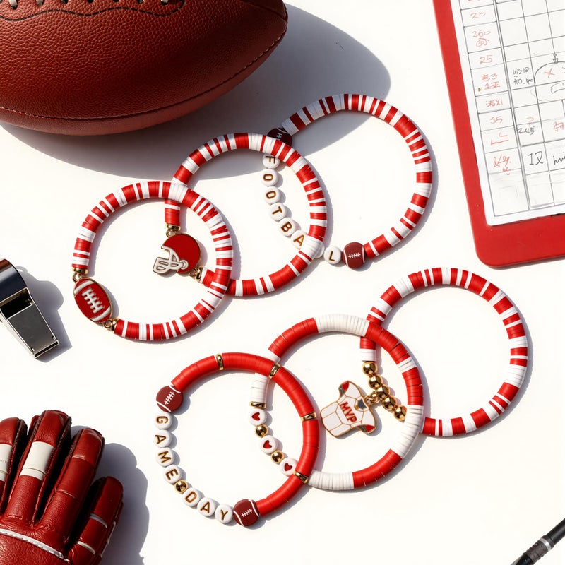 OHOME Football Party Decorations for Super Game Bowl 2026-6 Pack Red Bracelets for Women | Football Party Favors Supplies Accessories Decor Gifts - Game Day Sport Outfits Dresses Shits - Image 4