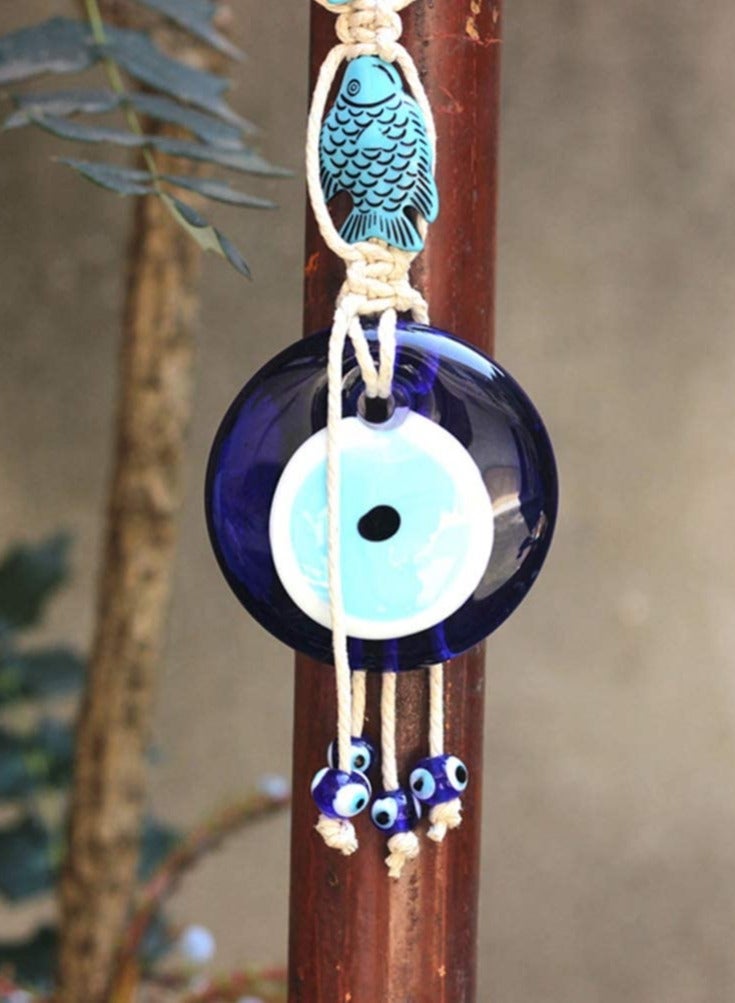 SYOSI Turkish Blue Evil Eye Wall Hanging Ornament Lucky Fish Glass Nazar Beads Wall Decor Decorative Cotton Rope Beads Garland Pendant Wall Art for Home Office Protection  - Image 5