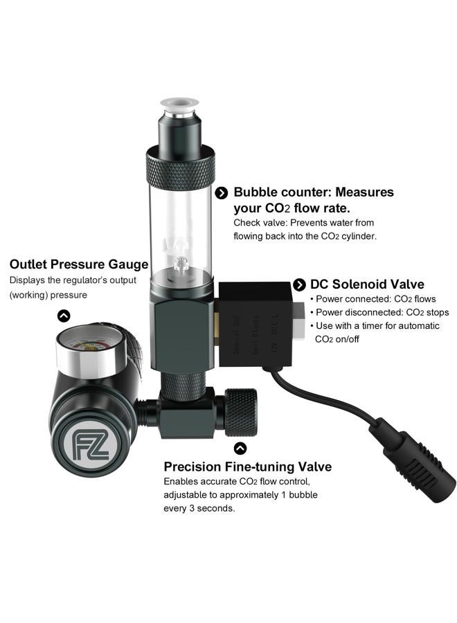 Fzone Aquarium CO₂ Regulator, Aquarium CO₂ System Mini Kit with Diffuser, Upgraded DC Solenoid and Bubble Counter Check Valve, for Establishing CO₂ System in Aquatic Plant Tank - Image 2