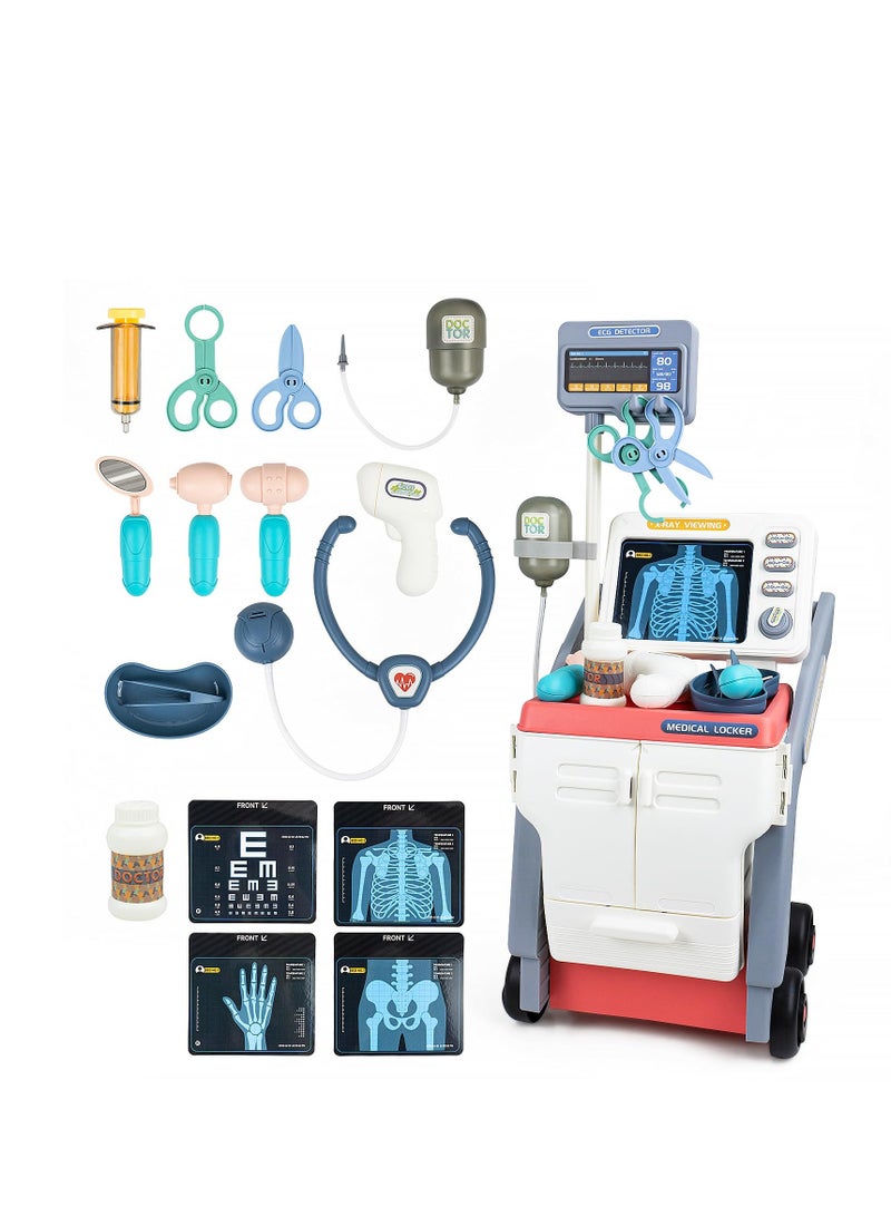 SOLARAE Toy Doctor Kit, Kids Medical Cart Playset with Simulated Sounds, Realistic Pretend Play Doctor Games for Toddlers 3-5, Pretend Medical Station Set with Mobile Cart, Gift for Boys Girls (Pink) - Image 1