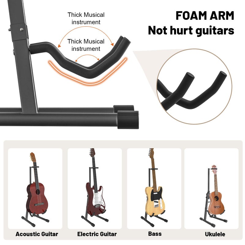 GLEAM Adjustable Folding Guitar Stand, A-style with Neck Holder, Fully Assembled for School Music Program, Concerts & Multiple Users, Black, Fit Guitar Bass Ukulele and Banjo - Image 4