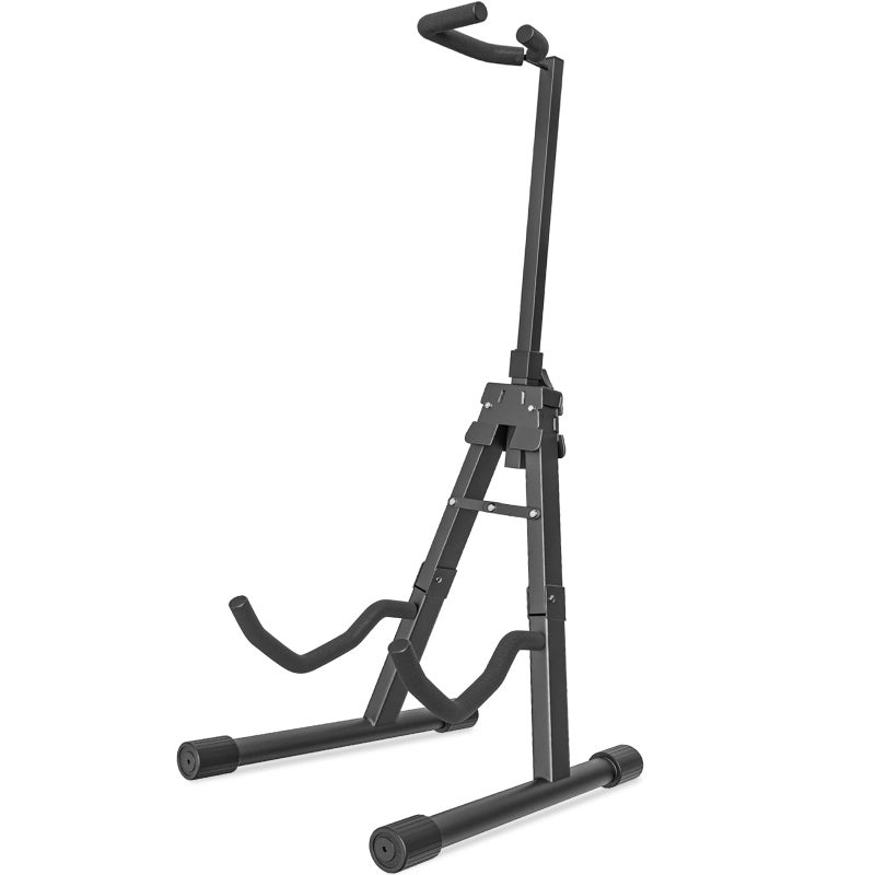 GLEAM Adjustable Folding Guitar Stand, A-style with Neck Holder, Fully Assembled for School Music Program, Concerts & Multiple Users, Black, Fit Guitar Bass Ukulele and Banjo - Image 1