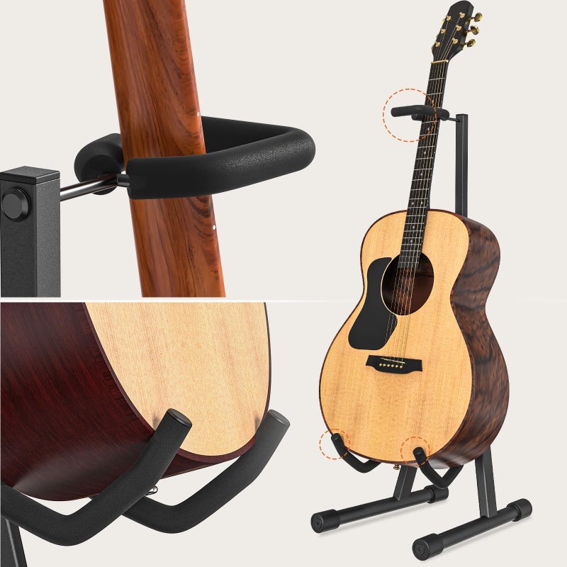 GLEAM Adjustable Folding Guitar Stand, A-style with Neck Holder, Fully Assembled for School Music Program, Concerts & Multiple Users, Black, Fit Guitar Bass Ukulele and Banjo - Image 5