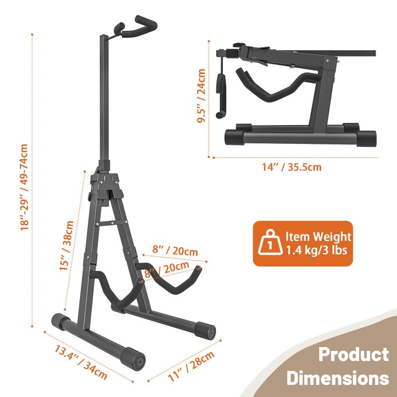 GLEAM Adjustable Folding Guitar Stand, A-style with Neck Holder, Fully Assembled for School Music Program, Concerts & Multiple Users, Black, Fit Guitar Bass Ukulele and Banjo - Image 3