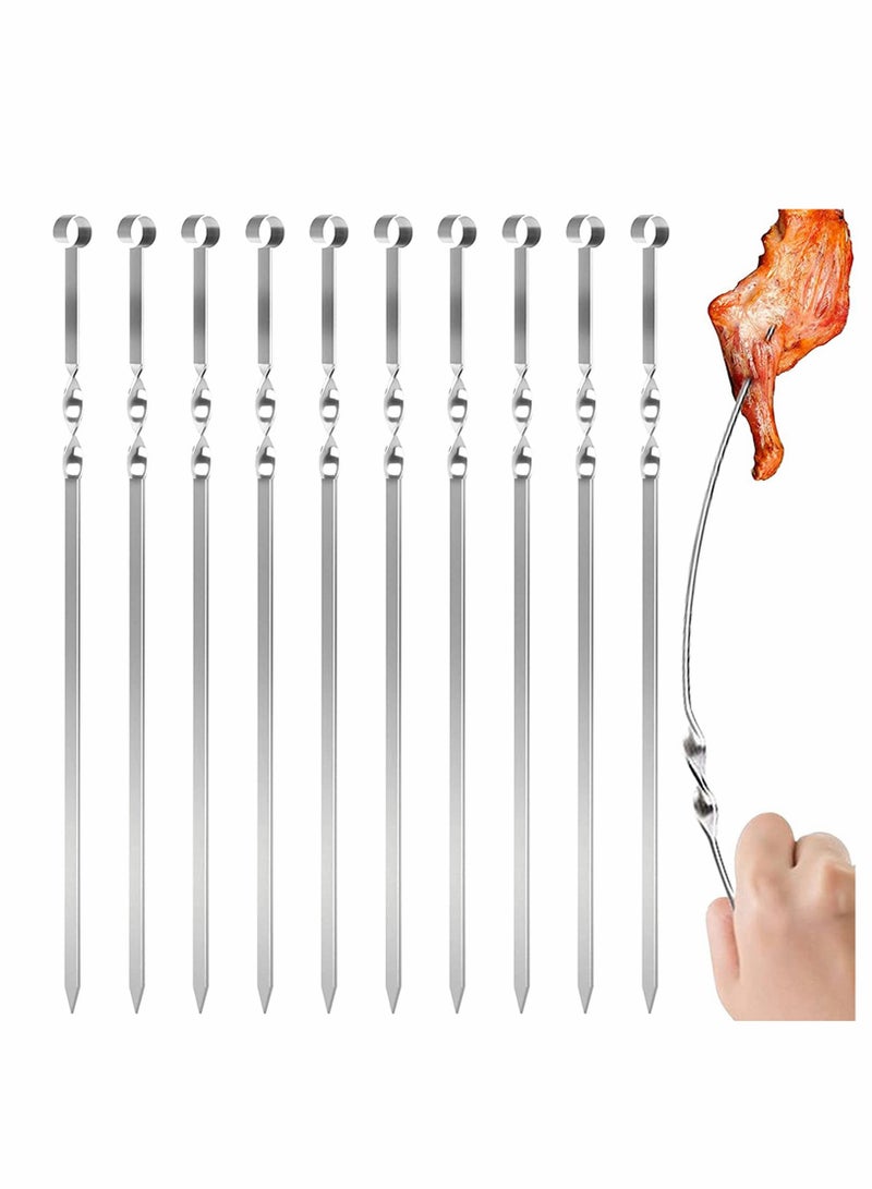 10PCS 15-Inch Stainless Steel Flat Barbecue Skewers - Reusable, Dishwasher Safe Kabob Sticks for Outdoor Grilling, Family Gatherings, and Perfect Gift Idea  - Image 1