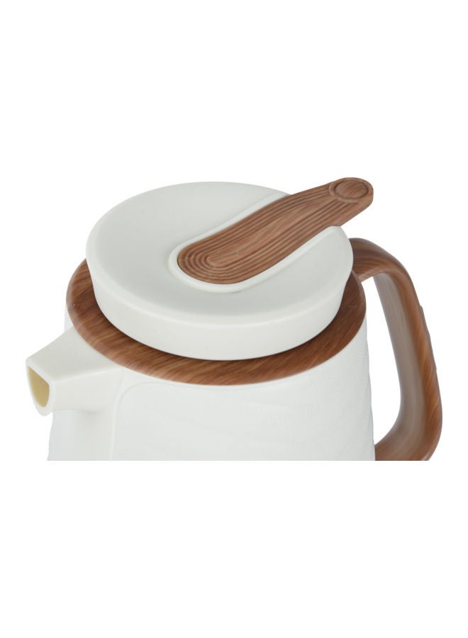 REEM Plastic Tea/Coffee Flask With Wooden Handle 1 Liter White/Brown - Image 2