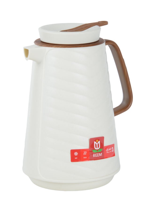 REEM Plastic Tea/Coffee Flask With Wooden Handle 1 Liter White/Brown - Image 1
