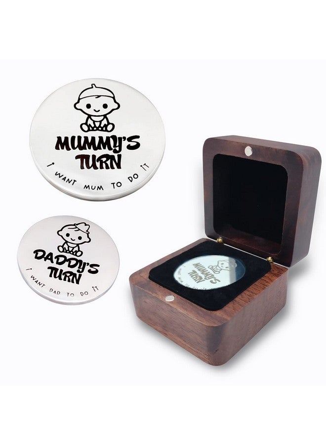 MYPAWLETS New Baby Gifts for New Parents Mom Daddy Funny Double-Sided Silver Decision Coin with Handmade Wooden Box Pregnant Gifts for First Time Moms Keepsake for Baby Memory - Image 1