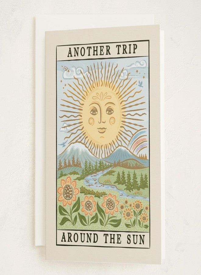 Minted Golden Sun Tarot Birthday Card for Men Women Friends, Celestial Sun Illustration Birthday Greeting, Premium 5x7 Card with Envelope, Mystical Nature Inspired Design with Happy Birthday Message - Image 1