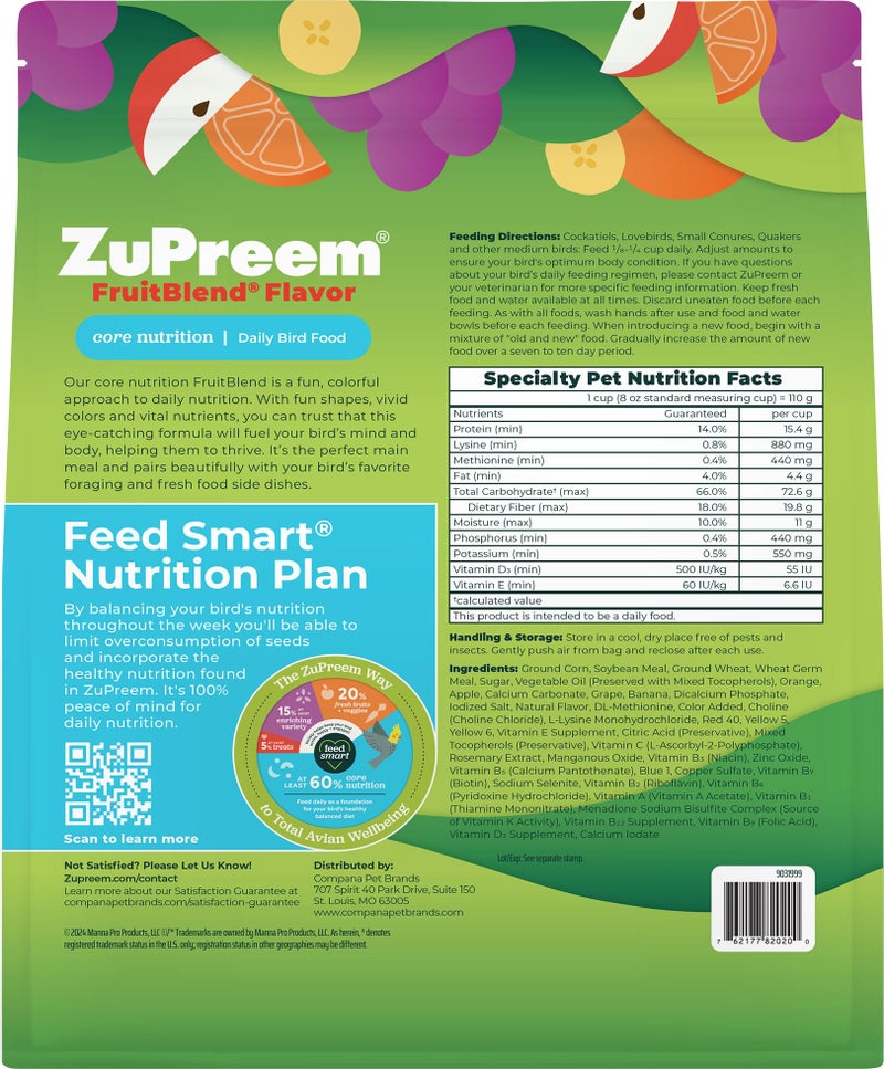 ZuPreem FruitBlend Flavor Pellets Bird Food for Medium Birds, 2 lb (Pack of 2) - Daily Blend Made in USA for Cockatiels, Quakers, Lovebirds, Small Conures - Image 3