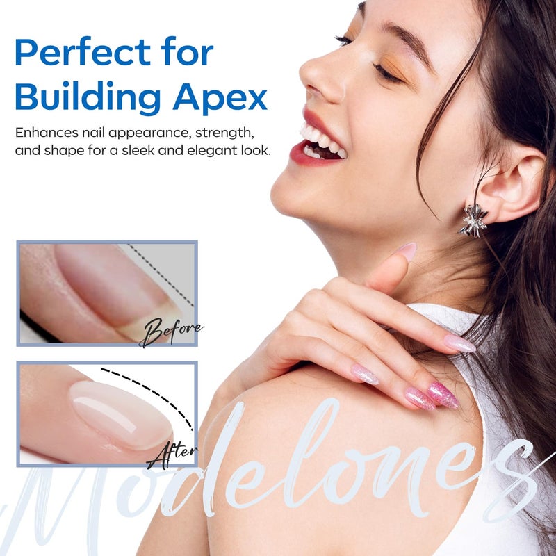 modelones Rubber Builder Gel Base Coat for Nails, Clear Rubber Base Gel Nail Polish for Strengthen/Apex Building/Enhance/Reinforced Long Lasting Fiber Protect Soak Off U V LED Gift for Thin Weak Nails - Image 3