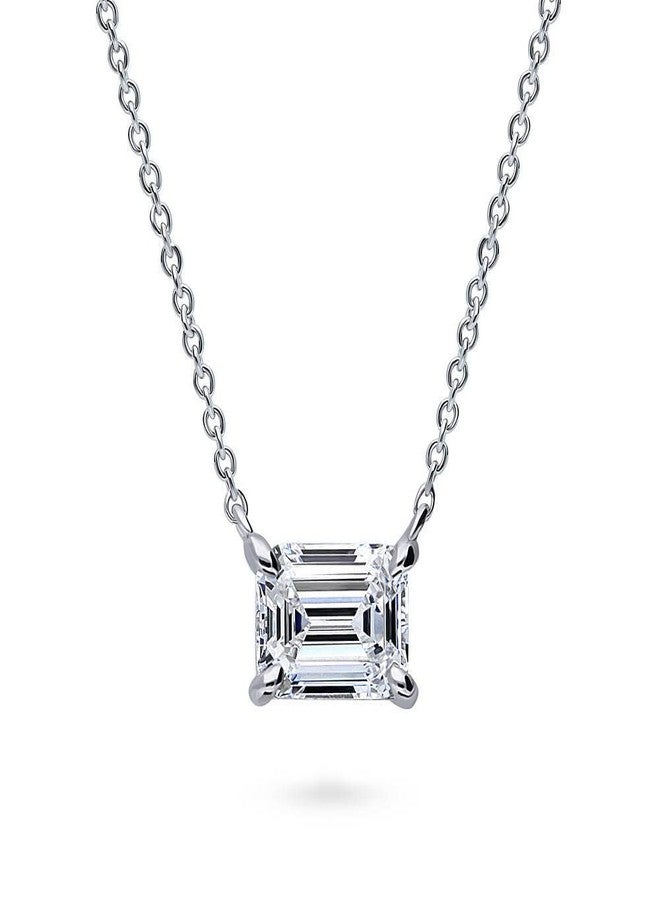 بيركيل قلادة بيريكل من الفضة الإسترلينية بتصميم سوليتير شرقي-غربي للنساء، مرصعة بحجر زركونيا مكعب بقطع الزمرد عيار 1.7 قيراط، طولها 16 بوصة - Image 1