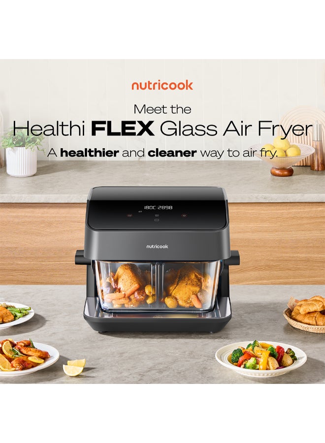 nutricook Healthi Flex Glass Air Fryer | 7.6L Glass Air Fryer, 2200W, Non-Toxic Glass Pot, FlexZone Divider – 2 Foods, 2 Temps at Once, 8 Presets, 2 Years Warranty 7.6 L 2200 W AFH510 Black/ Clear - Image 2