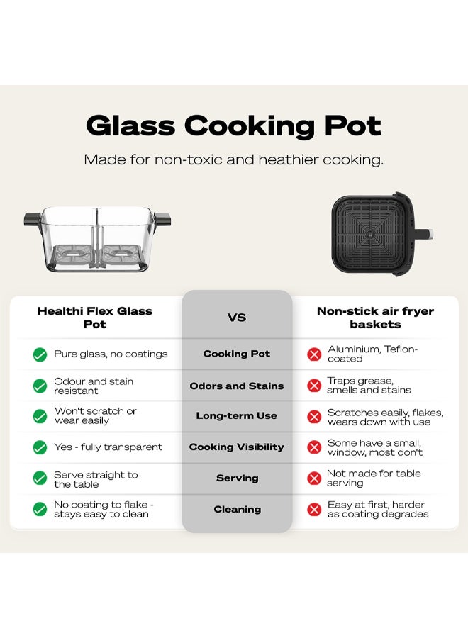 nutricook Healthi Flex Glass Air Fryer | 7.6L Glass Air Fryer, 2200W, Non-Toxic Glass Pot, FlexZone Divider – 2 Foods, 2 Temps at Once, 8 Presets, 2 Years Warranty 7.6 L 2200 W AFH510 Black/ Clear - Image 3