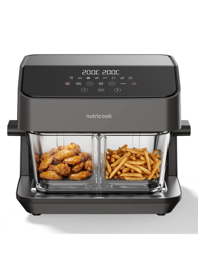 nutricook Healthi Flex Glass Air Fryer | 7.6L Glass Air Fryer, 2200W, Non-Toxic Glass Pot, FlexZone Divider – 2 Foods, 2 Temps at Once, 8 Presets, 2 Years Warranty 7.6 L 2200 W AFH510 Black/ Clear - Image 1