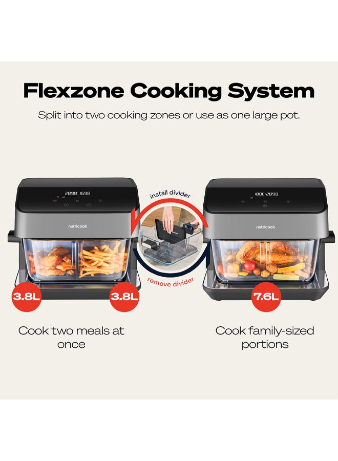 nutricook Healthi Flex Glass Air Fryer | 7.6L Glass Air Fryer, 2200W, Non-Toxic Glass Pot, FlexZone Divider – 2 Foods, 2 Temps at Once, 8 Presets, 2 Years Warranty 7.6 L 2200 W AFH510 Black/ Clear - Image 4