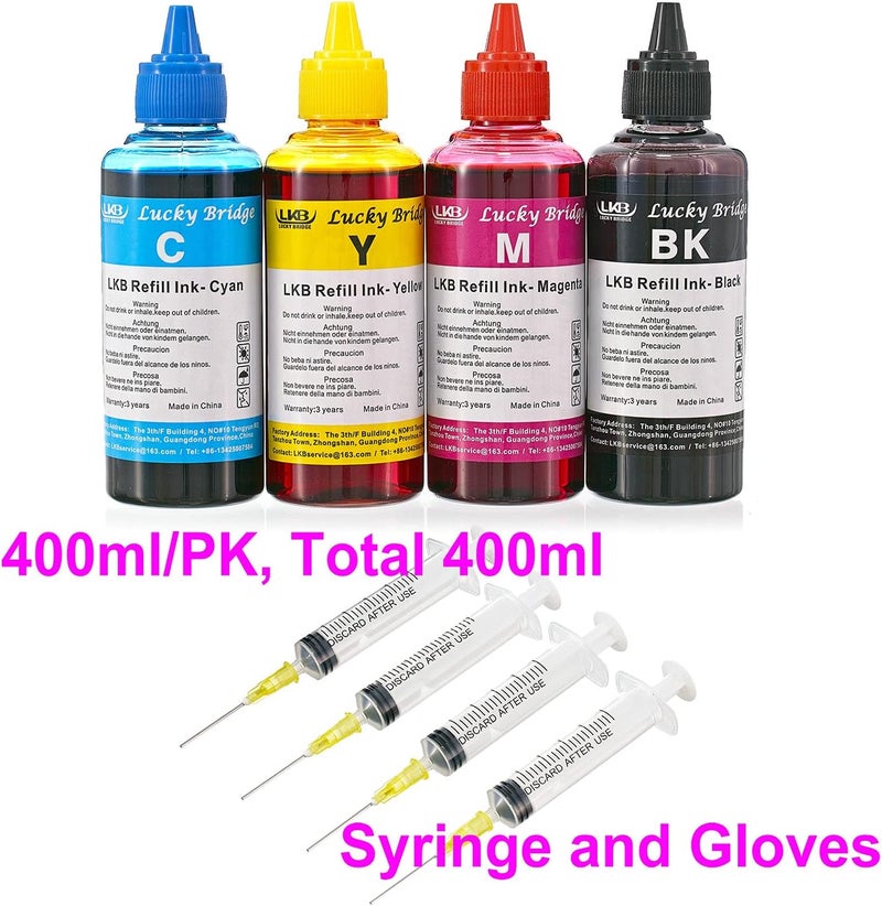 ال كيه بي طقم حبر إعادة التعبئة 400ml Lucky Bridge 4x100ml لخراطيش HP 950 951 60 61 952 902 901 61 60 62 63 21 22 920 940 934 564 932 933 711 970 971 92 94 95 96 97 أو نظام CIS/CISS مجموعة 4 ألوان (400 مل) - الولايات المتحدة - Image 2