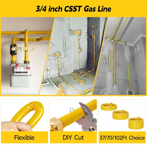 Vruelia CSST Gas Line 37Ft 3/4'', Professional Underground Flexible Gas Line with 2 Brass NPT Fittings & Gloves, Contractor-Grated Stainless Steel Propane Hose for Grill, Heater, RV Conversion - Image 5