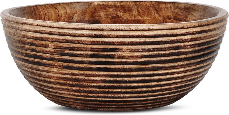 Mela Artisans 12 Wooden Fruit Bowl Large Serving Bowl for Salads Cereals Snacks  Mixing  Decorative Bowls for Kitchen  Darma Valley Collection - Image 1