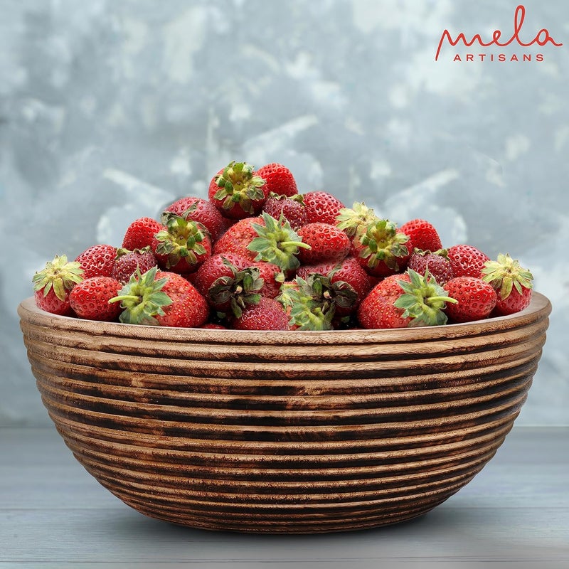 Mela Artisans 12 Wooden Fruit Bowl Large Serving Bowl for Salads Cereals Snacks  Mixing  Decorative Bowls for Kitchen  Darma Valley Collection - Image 4