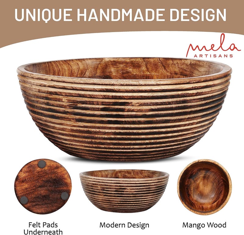 Mela Artisans 12 Wooden Fruit Bowl Large Serving Bowl for Salads Cereals Snacks  Mixing  Decorative Bowls for Kitchen  Darma Valley Collection - Image 3