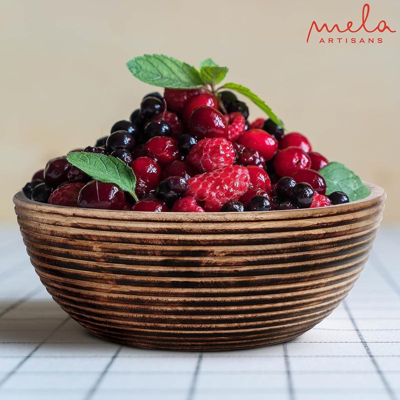 Mela Artisans 12 Wooden Fruit Bowl Large Serving Bowl for Salads Cereals Snacks  Mixing  Decorative Bowls for Kitchen  Darma Valley Collection - Image 5