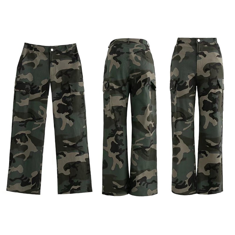 Vakkest Womens Camo Cargo Pants Casual Streetwear BF Outdoor High Waisted Baggy Jogger Workout Sweatpants - Image 5