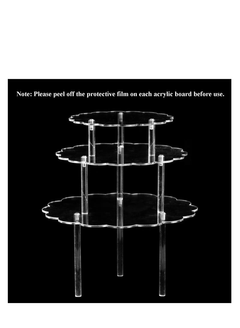 Excefore 3 قطع حوامل كعكة أكريليك، حوامل كعكة بشكل زهرة شفافة، حامل عرض حلويات على الطاولة، حامل عرض كعك الكب كيك، مناسب لحفلات الزفاف والمخابز وحفلات عيد الميلاد - Image 3