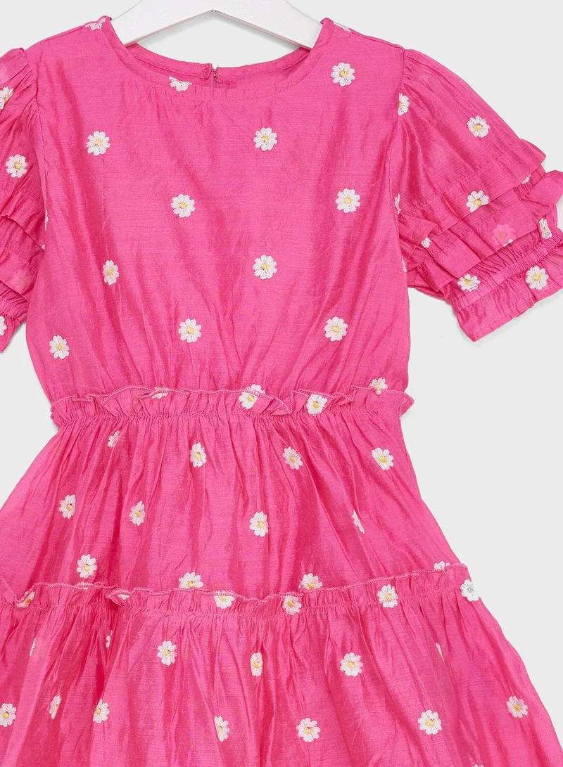 Pinata Girls Floral Embroidered Midi Dresses
