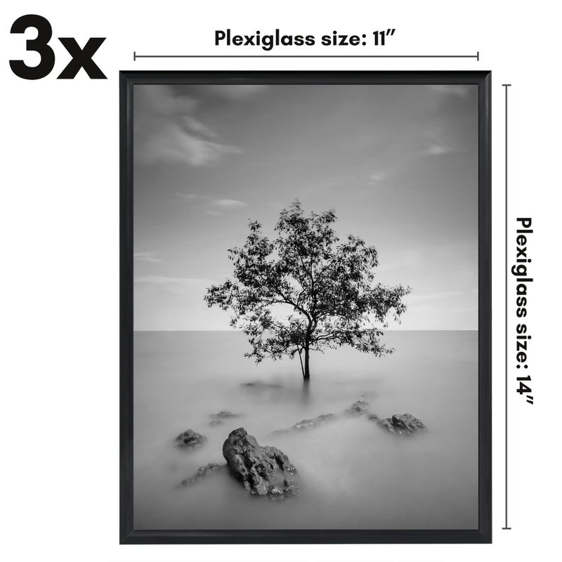 Americanflat Americanflat 11x14 Picture Frame with Polished Front Cover - Set of 3 - Slide-In Photo Frame with Buildable Molding - Fusion Collection - Picture Frame for Wall Display - Black  - Image 2