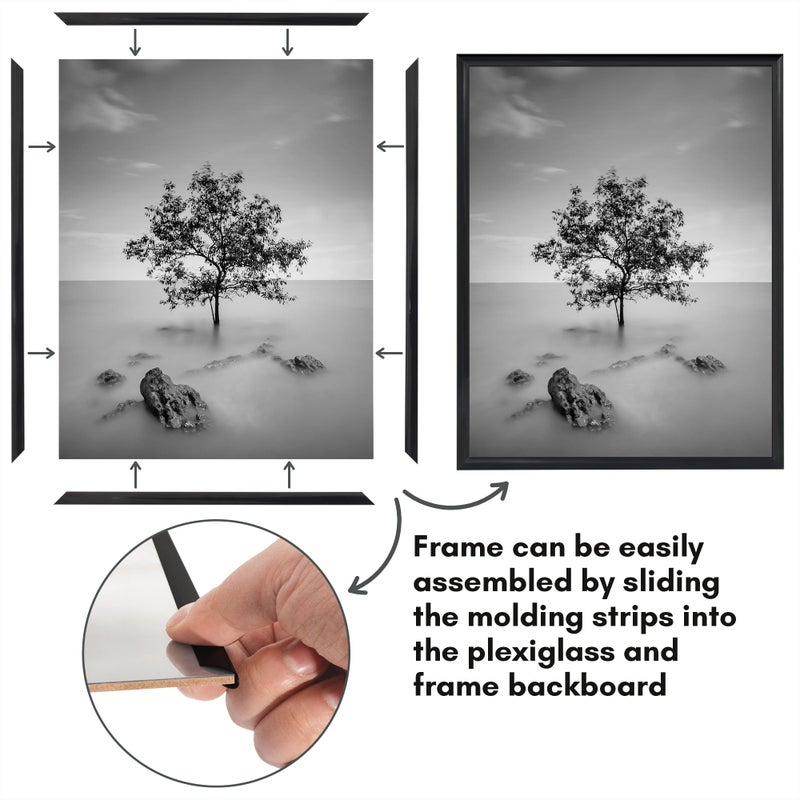 Americanflat Americanflat 11x14 Picture Frame with Polished Front Cover - Set of 3 - Slide-In Photo Frame with Buildable Molding - Fusion Collection - Picture Frame for Wall Display - Black  - Image 4