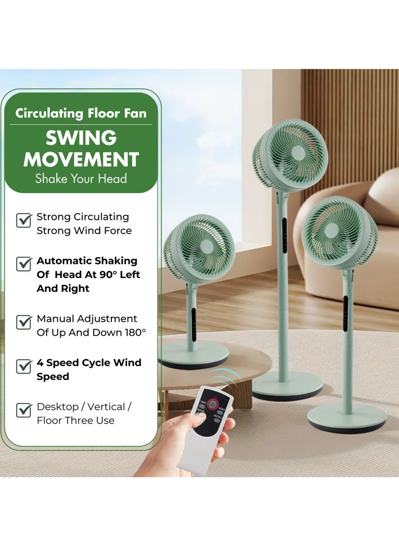 MODI - 10" Ultra-Quiet DC Motor Pedestal Standing Fan with Remote Control | 20dB Energy-Saving, Tri-Cyclonic Airflow, 4 Modes & Timer | Olive Green Modern Design for Home/Office (70-110cm Adjustable) - Image 1