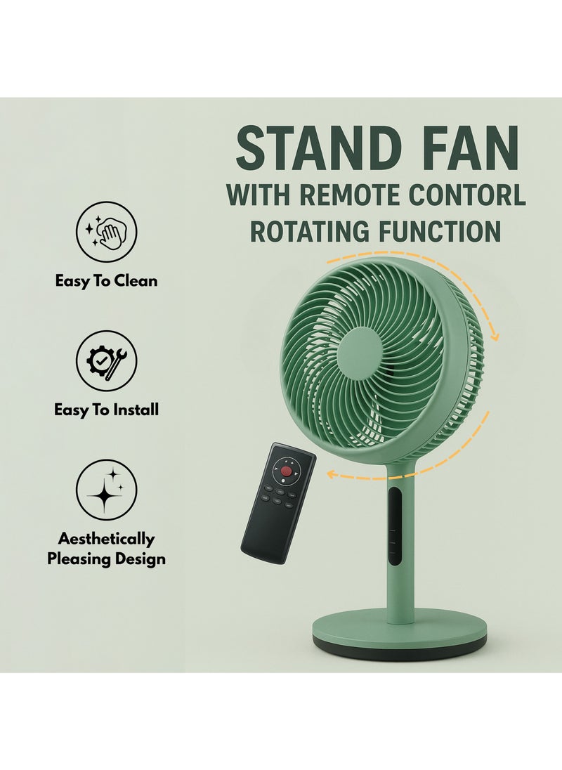 MODI - 10" Ultra-Quiet DC Motor Pedestal Standing Fan with Remote Control | 20dB Energy-Saving, Tri-Cyclonic Airflow, 4 Modes & Timer | Olive Green Modern Design for Home/Office (70-110cm Adjustable) - Image 1