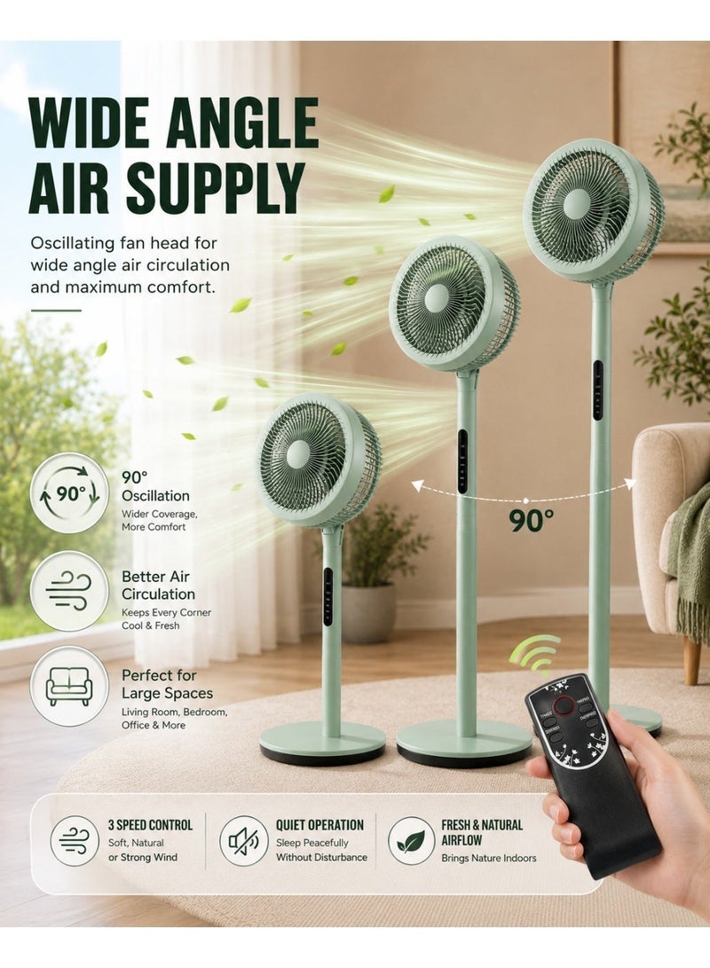 MODI 10" Premium Corded  Pedestal Fan, With 3 Detachable Stand Poles & Remote, 3-Speed, Ultra-Quiet & Powerful Cooling, Adjustable Height, Oscillating Floor Fan for Home, Office & Commercial Use (With Remote) - Image 4